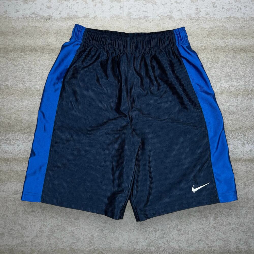 Vintage Y2K Nike Gym Shorts Youth M Navy Blue Polyester White Swoosh Royal Blue